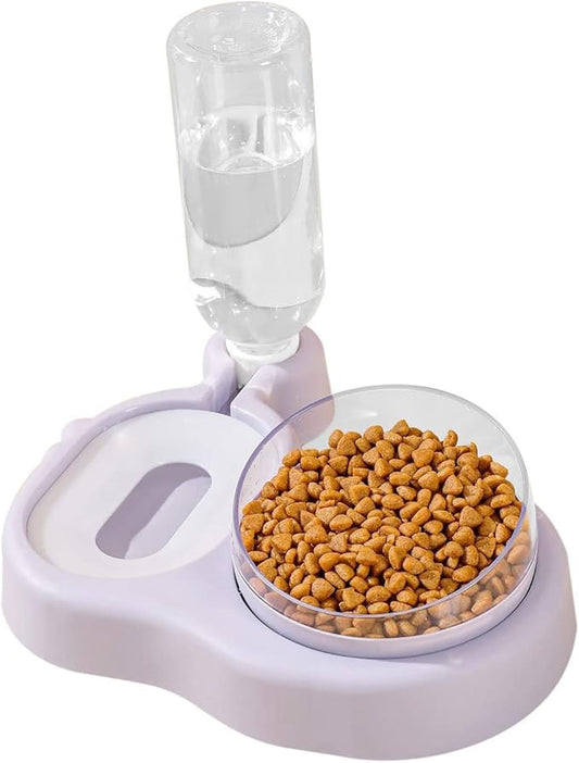 Love Dream 2-in-1 Dog Cat Bowls, 15°Tilted Raised Water and Food Bowl Set with Automatic Water Dispenser Bottle and Detachable Cat Dish, Pet Feeder for Small or Medium Dogs Cats Puppy Kitten Rabbit