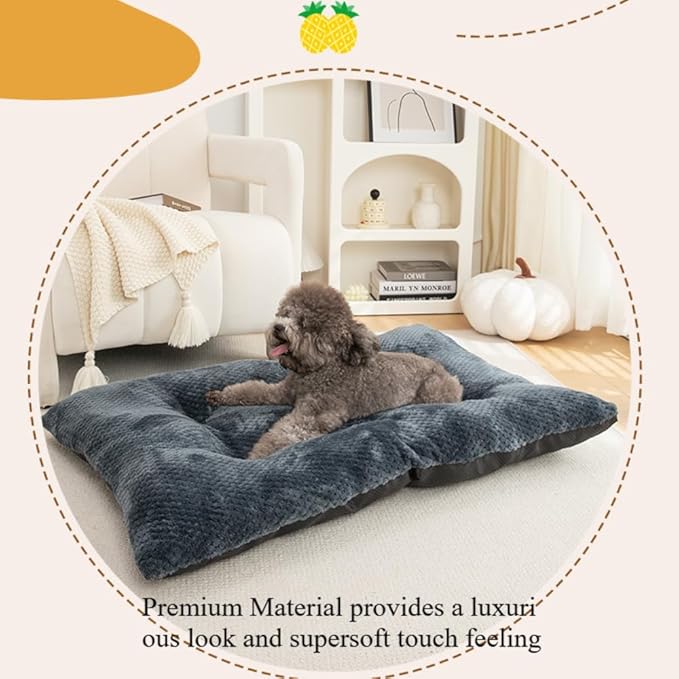 Washable Dog Bed for Large Breeds, Extra Cushioned Crate Mattress with Removable Fluffy Cover, Non-Slip Orthopedic Pet Pad, Machine Washable Kennel Mat(Dark Grey,XXL)