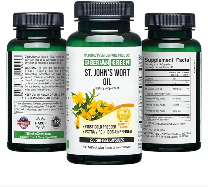 St.John's Wort Oil Capsules 200 Softgels Wild Harvested Siberia Altai Cold Pressed Unrefined