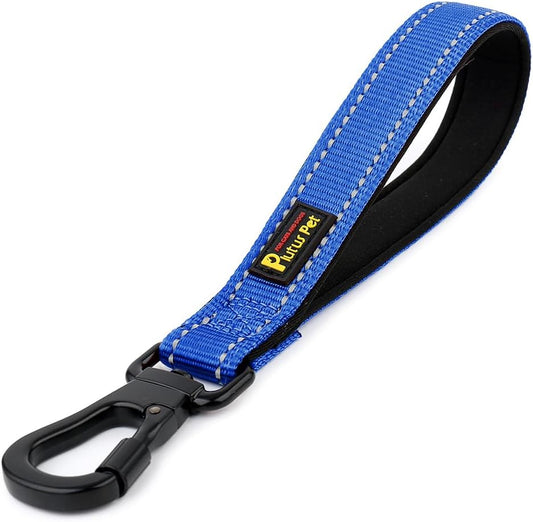 PLUTUS PET Short Dog Leash, Reflective Nylon Padded Handle, Strong Traffic Leash with Carabiner Clip, Perfect for Large or Medium Dogs (10”，Royal Blue)