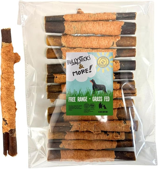 BULLYSTICKS & MORE 6 Inch Chicken Wrapped Collagen Stick - 14 Count - Bones for Dogs - No Hide Sticks Beef Cheek Rolls