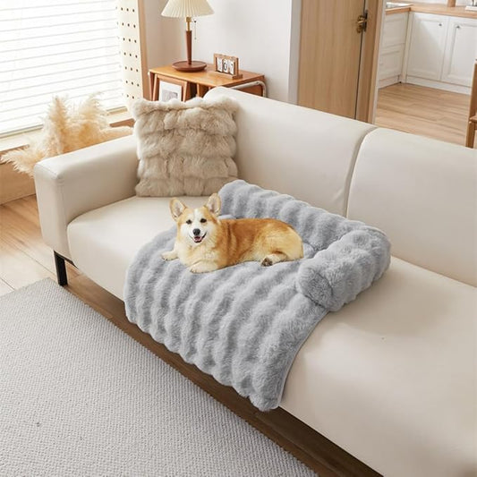 Calming Dog Bed Mat, Fluffy Fuzzy Couch Cover for Sofa, Winter Thickened Pet Mat with Anti-Slip Bottom Warm Soft Cushion Washable Pet Bed for Small Dogs and Cats (Light Gray, 90x90cm/35.4x35.4in)
