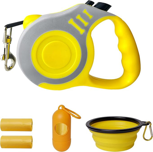 Retractable Dog Leash Automatic Telescopic Tractor Dog Tape, Pet Tape 10/16 FT Durable and Convenient, with Folding Bowl, Dispenser, Rubbish Bags, Suitable for Small and Medium Dogs