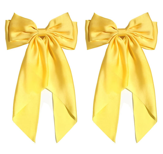 Susulu Hair Bows For Women,Yellow Bow Hair Clips For Girl Hair Bows Barrette Metal Clips Long Ribbon Hairpin Party Bows For Hair