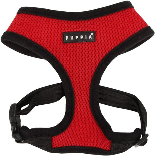 Puppia Soft Dog Harness No Choke Over-The-Head Triple Layered Breathable Mesh Adjustable Chest Belt and Quick-Release Buckle, Red, X-Small