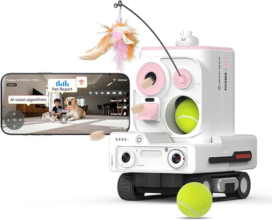 Pmate AI Pet Robot Companion for Dogs & Cats, with Visual Recognition, Remote Video Interaction, Auto Feeding & Play, Red Light Teaser, Night Vision, Auto Charging, Pink
