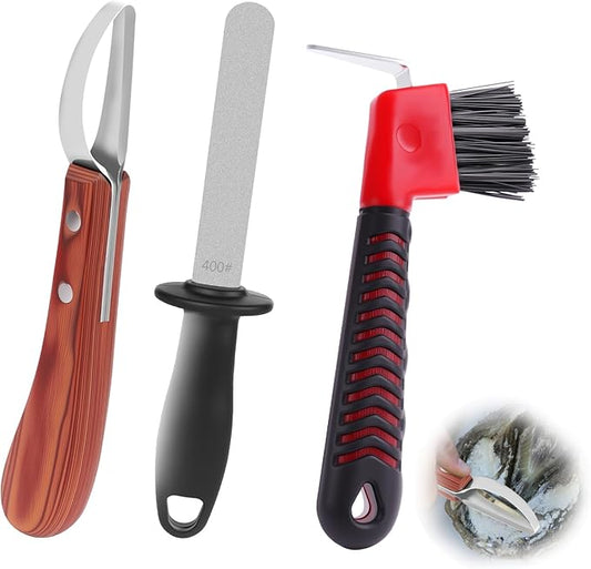 3-in-1 Farrier Hoof Knife with Built-in Sharpenerener & Horseshoe Brush–High Carbon Steel Blade,Sharpener Hoof Knife,Hoof Knife Sharpenerener for Professional Trimming, Grooming & Hoof Care