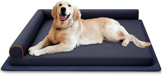 Medium Dog Bed Chew Proof Pet Beds Orthopedic Memory Foam, Waterproof Dog Couch Washable with Anti-Slip Mat (Blue)