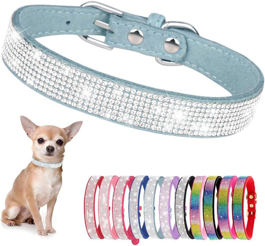 Rhinestone Dog Collar for Small Dogs, Bling Diamond Fancy Crystal Glitter Pretty Jewel Pet Puppy Collars for XXS XS Small Medium Large Breed Girl Dogs Female Cats Kitten, Teal L