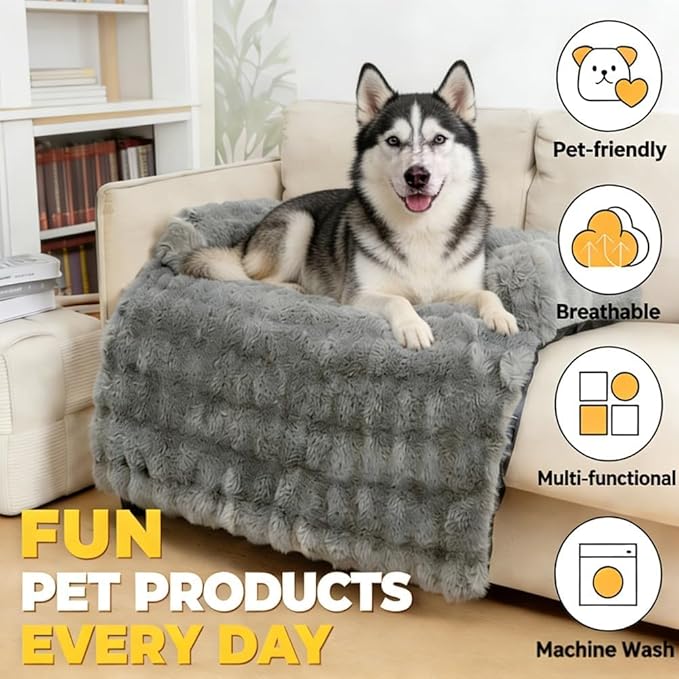 Dream Cloud Pet Sofa Bed for Dogs Cats, 2026 Washable Removable Calming Fluffy Plush Mat for Furniture Protector, Long Fur Non-Slip, for Small/Medium/Large Home Pets (Grey, S：27.6 * 24in)