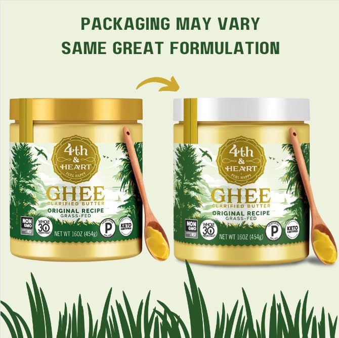 4th & Heart Original Grass-Fed Ghee, Clarified Butter, Keto, Pasture Raised, Lactose and Casein Free, Certified Paleo (16 Ounces)