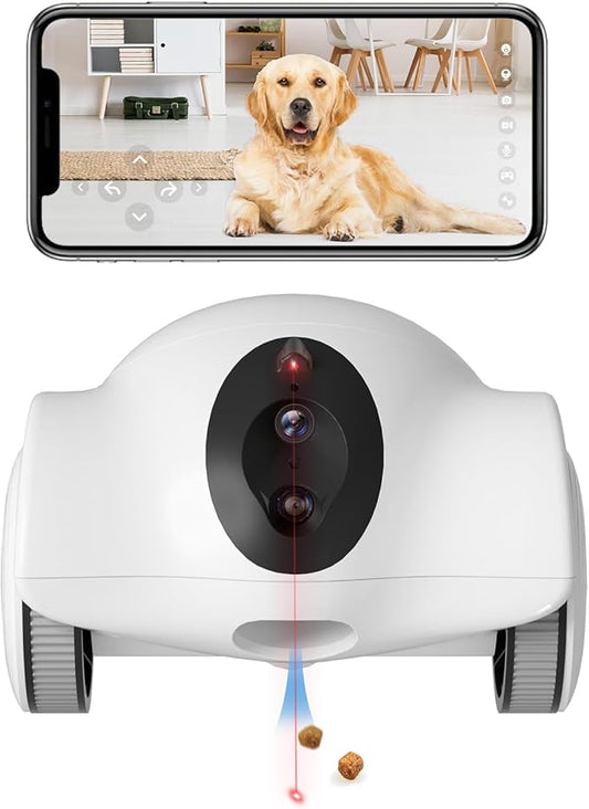Dog Treat Camera, Movable Pet Robot 1080P Full HD Pet Camera with Phone APP, 360° Move Freely, 2-Way Audio, Night Vision,No Monthly Fee(2.4G WiFi ONLY)