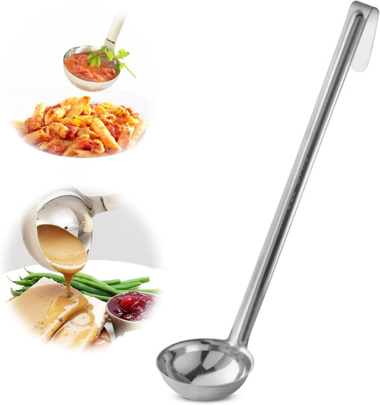 Ladle - Durable Stainless Steel Ladle Serving Measuring Soup Dressing Sauce Gravy Sturdy Dependable Long Handle for Kitchen (1, 2 Oz.)