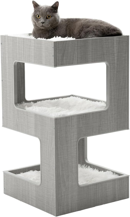 ACH Modern Cat Furniture Cat Tree Spacious Perch Multi-Level Cat Tower for Indoor Cats 27.5 Inch Luxury Cat Tree Stand House for Kittens with Removable Soft Blanket and Condo