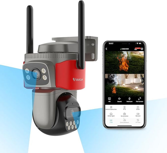 VSTARCAM Dual-Lens PTZ Outdoor Security Camera Wireless, 2K HD WiFi Home Surveillance Camera with Smoke & Fire Detection, Motion Alerts & Night Vision, 2-Way Audio, IP66, for Yard/Patio/Door