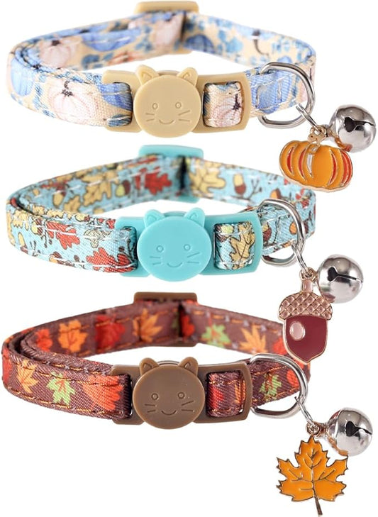 3 Pack Thanksgiving Cat Collar Fall Autumn Holiday with Bell Pendant Breakaway Adjustable Accessory for Kitten Kitty
