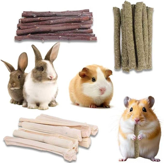 300g Rabbit Chew Toys,Apple Wood Sticks with Sweet Bamboo,Grass Rolls for Guinea Pigs Teeth Care Hamster Hedgehog (0.66lb)