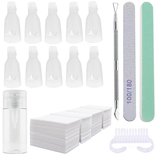 Ponjowl Gel Nail Polish Remover Kit With 10Pcs White Nail Polish Remover Clips Cap, Acetone Nail Dispenser Bottle, Polish Cuticl