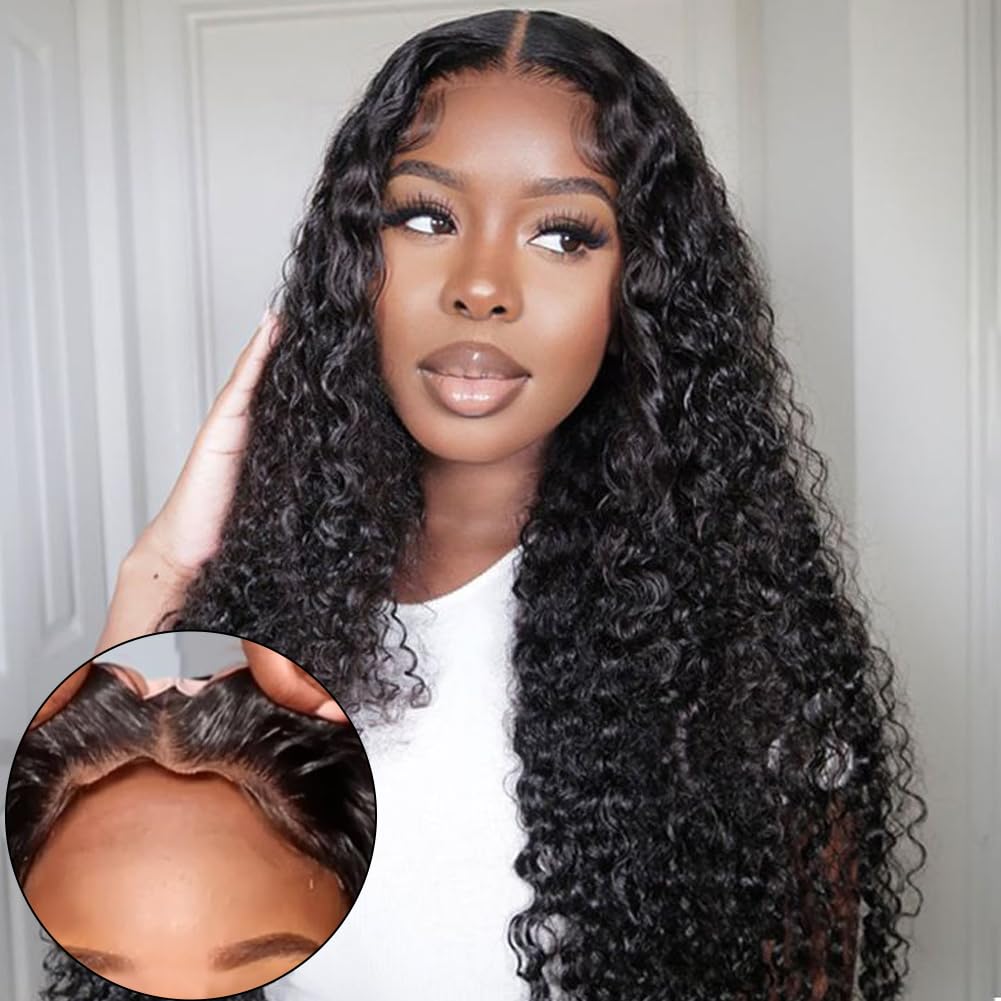 Yuzhou Grace 5X5 Hd Lace Glueless Closure Wigs Human Hair Pre Plucked Pre Cut With Elastic Band Deep Wave Curly Wig 250 Density