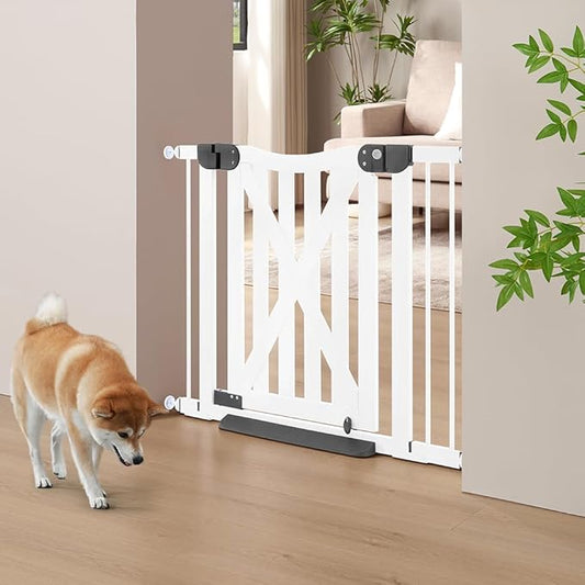 beeNbkks Barn Door Dog Gate, Anti-Kick Pet Gate with Walk Through Door, Modern Farmhouse Puppy Gate, Pressure Mounted Safety Dog Gate for Doorways Stairs House, for 29" to 40" Wide Openings, 30" Tall