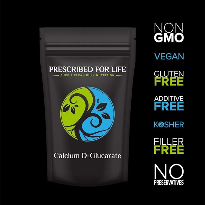 Prescribed for Life Calcium D Glucarate Powder, Pure CDG Fine Powder, USP Grade, Vegan, Gluten Free, Non GMO (2kg / 4.4lb)