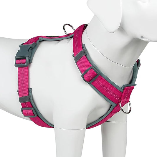 Plutus Pet No Pull Dog Harness, Adjustable Nylon Harness with Soft Padding, Reflective and Heavy Duty Dog Harness for Small, Medium, Large Dogs(Hot Pink, S)