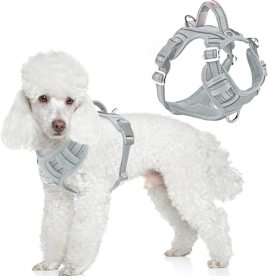 BARKBAY Dog Harness No Pull with ID Tag Pocket - Heavy Duty, Reflective, Easy Control for Large Dogs(Grey,S)