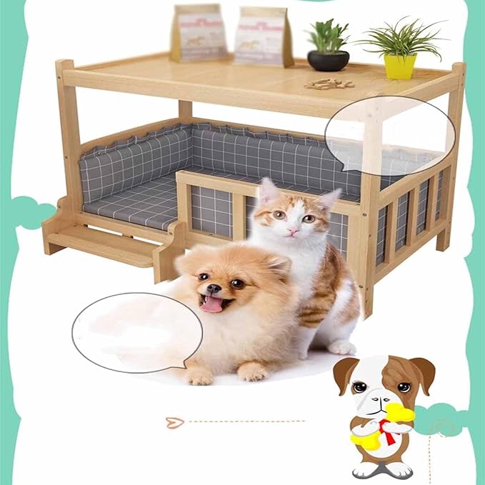 XPLKQXE Dog Bed Wood Platform, Elevated Pet Cushion Bed, Animal Couch with Mattress, Dog Beds & Furniture Rest Cot, Portable Fence Bed Pet Up to 45kg/100lbs(Color:Blue,Size:120x60x70cm)