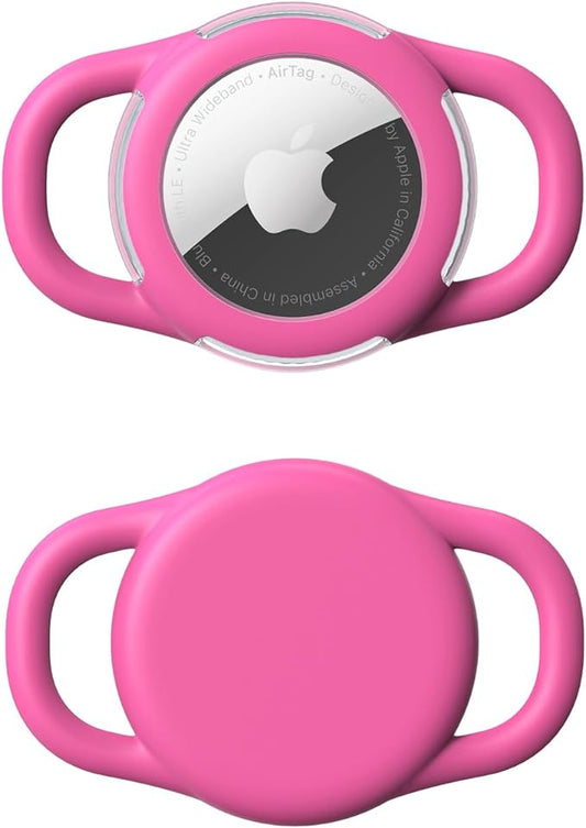 Holder Dog for AirTag Collar, Soft Silicone Slide-On Case Apple for AirTag, No-Dangle Quiet Protective Holder (Rose, Small)
