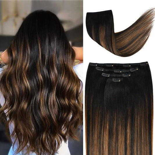 22'' Hair Extensions Clip In Human Hair For Women - Silky Straight Remy Real Long Human Hair Clip On 90Grams 4Pieces #(1Bt6) P1B