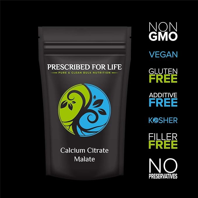Prescribed for Life Calcium Citrate Malate, Pure Vegan Calcium Powder for Bone Health & Cardiovascular Support, Easy Absorption Formula, Non GMO, Filler & Additive Free (1kg / 2.2lb)