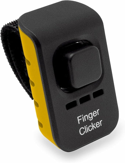 Educator Dog Training Finger Clicker – Audible Positive Reinforcement Trainer with Adjustable Sound & Velcro Finger Strap – Portable Pet Obedience Training Tool, Yellow