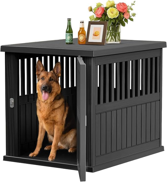 42 Inch Dog Crate Furniture Lockable Dog Kennel Indoor for Large Dogs and Medium Heavy Duty Pet Crate Decorative Pet Cage End Table,Black