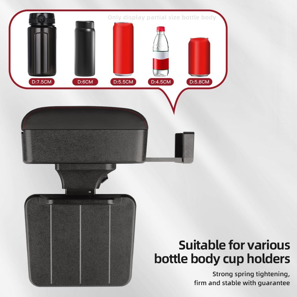 JEYODA Car Armrest Box with Cup Holder Car Central Liftable Armres Storage Organizer Box Arm Rest，Car Seat Gap Filler Organizer (Black red line)