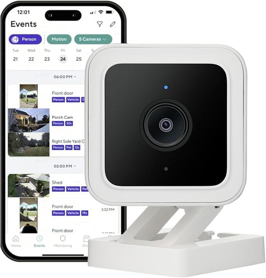WyzeCam Cam v3 Security Camera for Pets, Indoor/Outdoor Home Security Camera with 1080p Color Night Vision Motion & Sound Detection, Compatible with Alexa & Google, White, 1-Pack