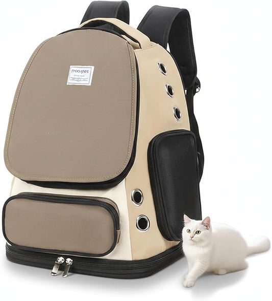 Cat Backpack Carrier, TSA Airline Approved Pet Travel Bag for Small Medium Dogs, Ventilated Hiking Camping Backpack for Cats, Kitten and Puppy up to 18 lbs, Khaki Mesh