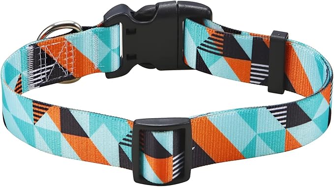 Dog Collar with Bohemia Floral Tribal Geometric Patterns - Soft Ethnic Style Collar Adjustable for Small Medium Large Dogs（Geometry,S）