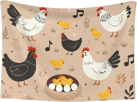 Chicken Print Soft Plush Pet Blanket, Washable Dog Blanket, Cat Fleece Throw, Puppy Bed Crate Mat & Sofa Couch Protector - Large