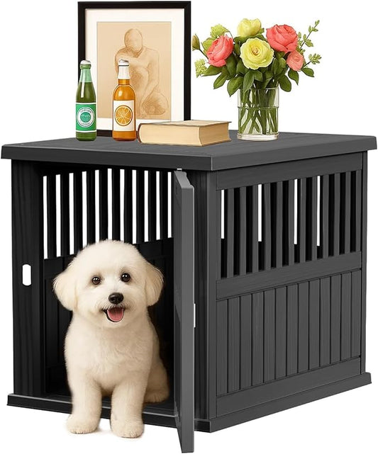 30 INCH Small Dog Crate Furniture Lockable Dog Kennel Indoor Dog Cage Heavy Duty Decorative Plastic Pet Cage End Table for Small/Medium Dogs, Black