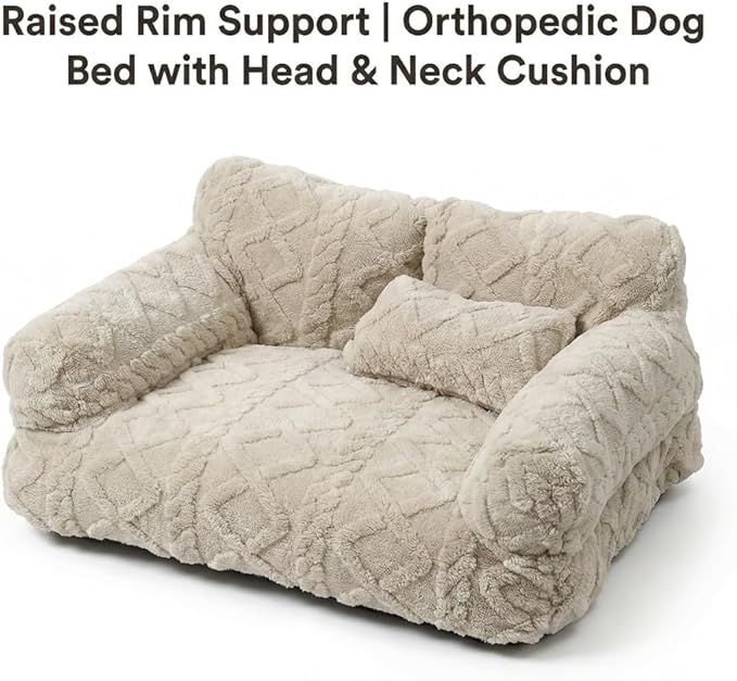 Plush Calming Pet Sofa Bed, Raised Rim, Removable Cover & Non-Slip Bottom for Cats & Dogs, Calming Dog Bed Fluffy Plush Dog Mat for Furniture Protector with Removable Washable Cover (Black, Large)