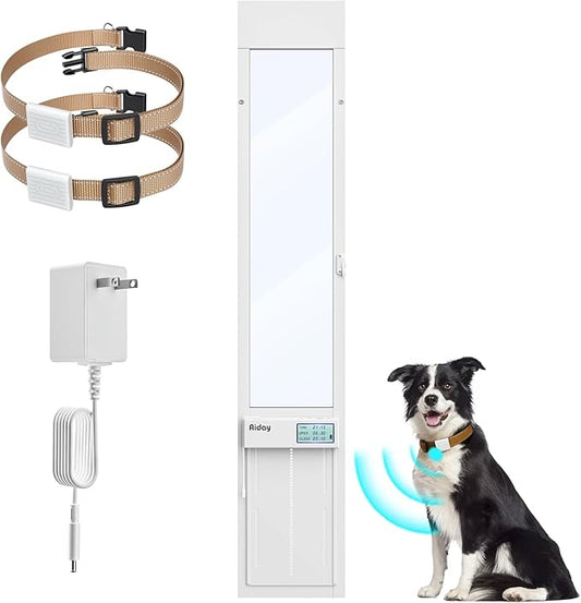 Automatic Sliding Glass Dog Door with Collar Sensor,Large Electric Doggy Door for Sliding Glass Door, Adjustable 76" to 80-11/16" Slider Height,Custom Scheduling & Anti-Pinch,Fit Dog Up to 100 Lbs (L)