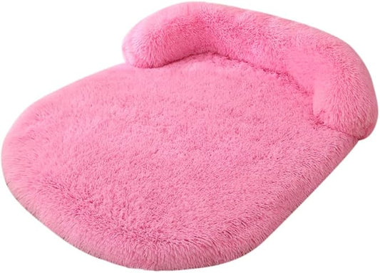 Calming Dog Bed - Fluffy Plush Mat with Removable Washable Cover | Furniture Protector for Large Dogs & Cats(Pink,21.65X15.75X4.33in)
