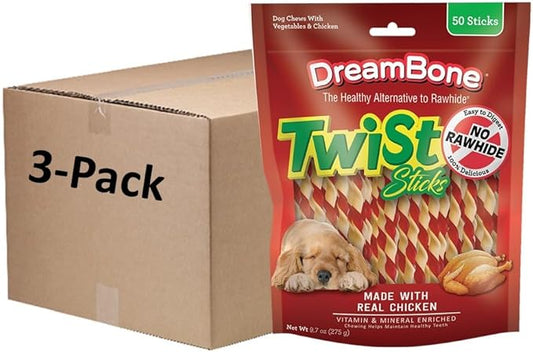 DreamBone Twist Sticks, Made with Real Chicken, Rawhide-Free Chews for Dogs, 50 Count (3 Pack)