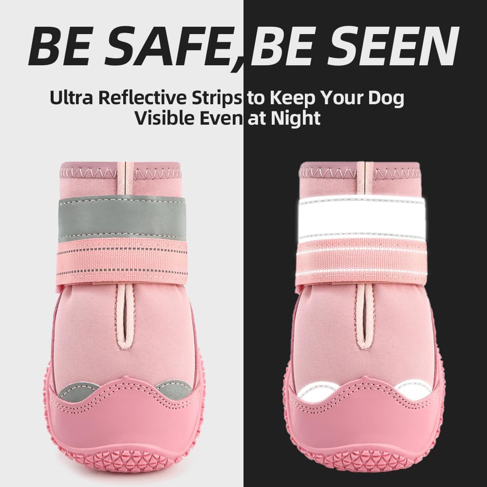 Dog Shoes for Large Dogs, Medium Dog Boots & Paw Protectors for Hardwood Floors, Outdoor Dog Booties for Hot Pavement Winter Snow Hiking, Waterproof Dog Shoes with Reflective Strips Size 8
