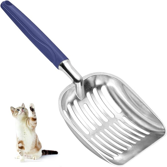 Cat Litter Scoop, Metal Cat Scooper, Plastic Handle Scoop, Sifting Shovel of Christmas– Heavy Duty Aluminum Alloy Litter Box Scoop with Deep Mesh, Design for Easy Waste Removal and Cleaning(Dark Blue)
