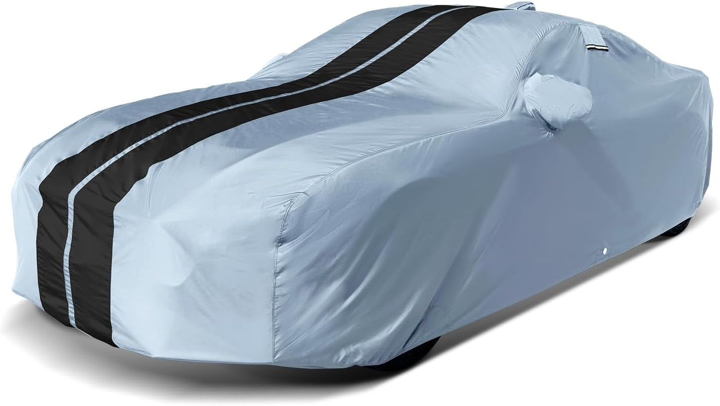 iCarCover Custom Car Cover for Pontiac G8 Sedan (2008-2009) Waterproof All-Weather Rain Snow UV Sun Protector Full Exterior Indoor Outdoor Car Cover (Stripe - Gray/Black)
