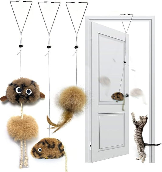 Cat Toys for Indoor Cats,Interactive Door Hanging Cat Toys Attached with Catnip/Feathers/Birds/Mouse Toys for Cats/Kitten Toys(3 Pack)
