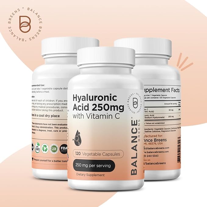 Balance Breens Organic Ceylon Cinnamon 1200mg + Pure Hyaluronic Acid 250mg with Vitamin C 50mg Supplement Combo