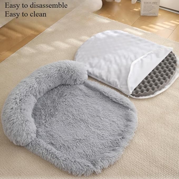 Calming Dog Bed - Fluffy Plush Mat with Removable Washable Cover | Furniture Protector for Large Dogs & Cats(White,21.65X15.75X4.33in)