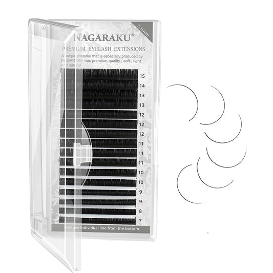 Nagaraku Eyelash Extensions Individual Lashes 0.15 Cc Curl 7-15Mm Mix Tray Classic Matte Black Soft Natural Faux Mink 16 Rows